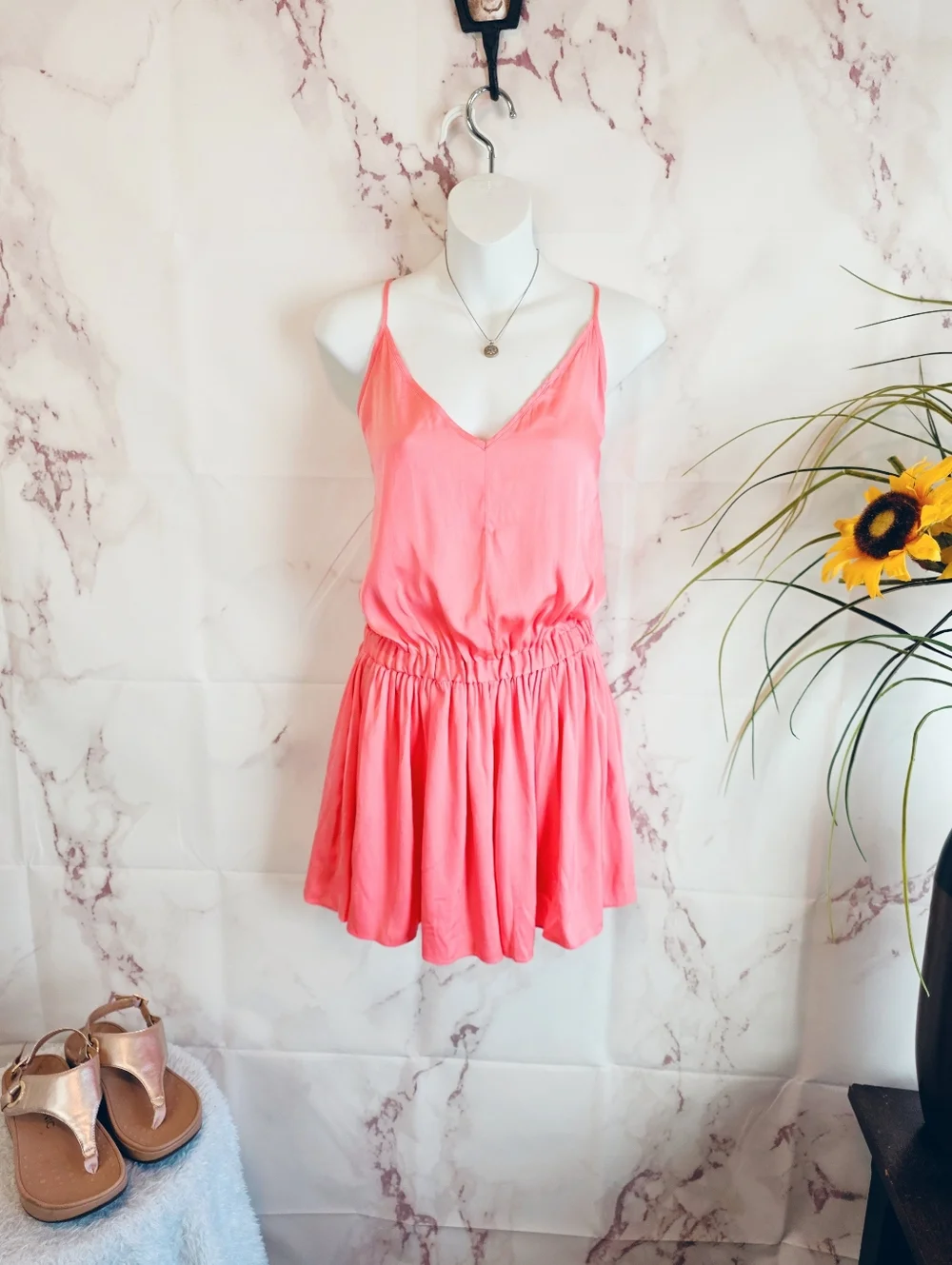 Milly of New York Silk Romper Coral Elastic Waist Shorts Small - Picture 2 of 7